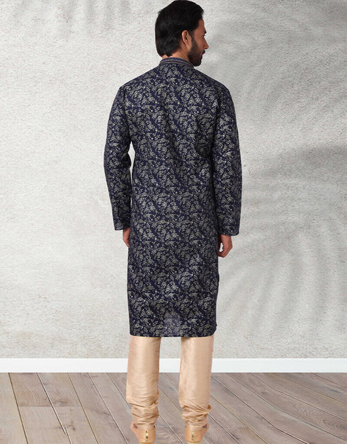 Navy Blue Stright Kurta Handloomed In Rich Yarns Of Cotton Churidar Closure View
