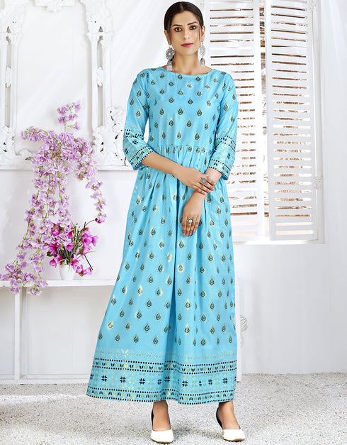 Sky Blue 14 Kg Rayon Kurti Kurti
