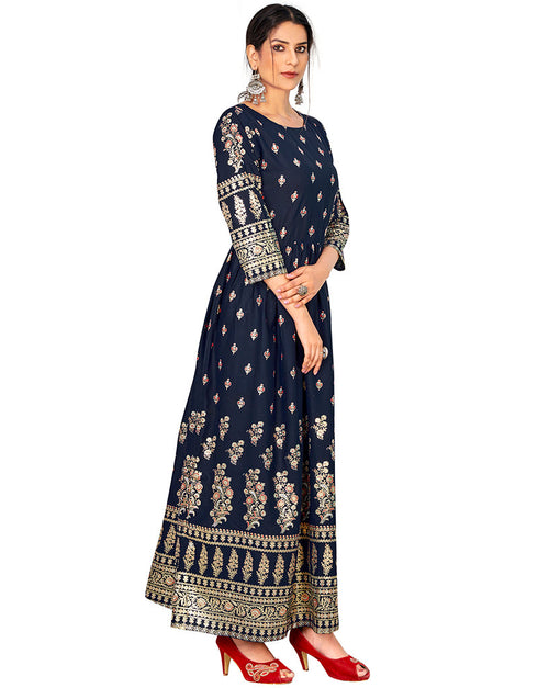 Navy Blue 14 Kg Rayon Kurti Kurti Closure View