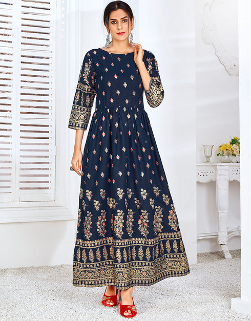 Navy Blue 14 Kg Rayon Kurti Kurti