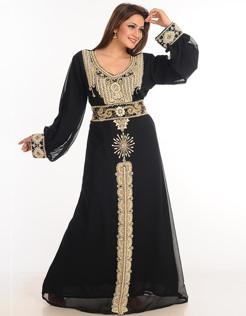 Modern Black Georgette Hand Embroidery Party Wear Kaftan