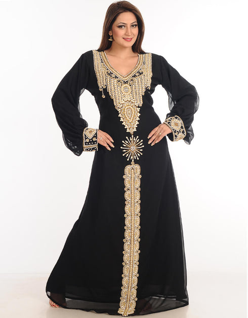Modern Teal Georgette Hand Zari Embroidery Kaftan