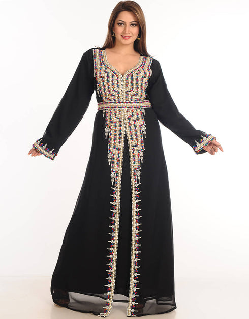 Modern Black Georgette Hand Embroidery Party Wear Kaftan