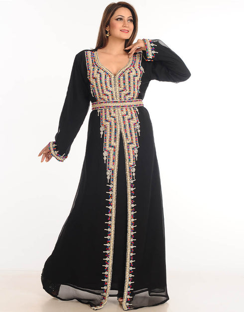 Modern Black Georgette Hand Embroidery Party Wear Kaftan