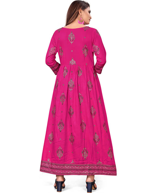 Magenta Pure 14Kg Rayon With A-Line Cut Anarkali Gown Back View