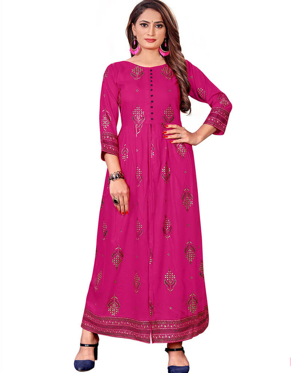 Magenta Pure 14Kg Rayon With A-Line Cut Anarkali Gown
