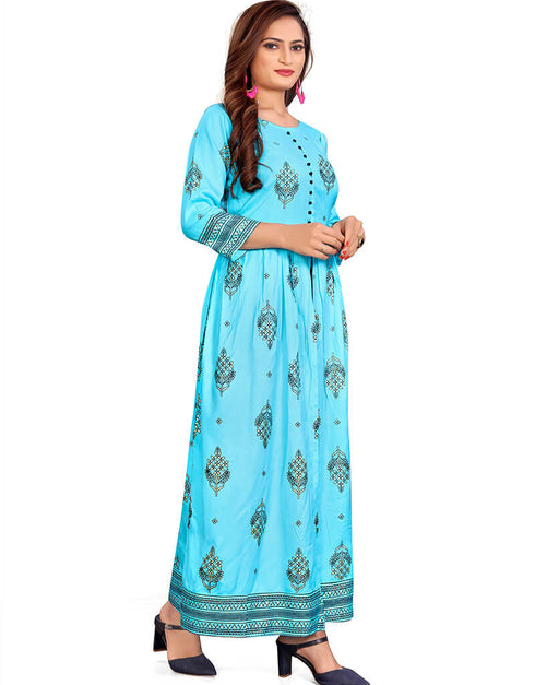 Sky Blue Pure 14Kg Rayon With A-Line Cut Anarkali Gown Closure View
