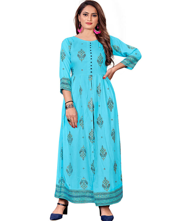 Sky Blue Pure 14Kg Rayon With A-Line Cut Anarkali Gown