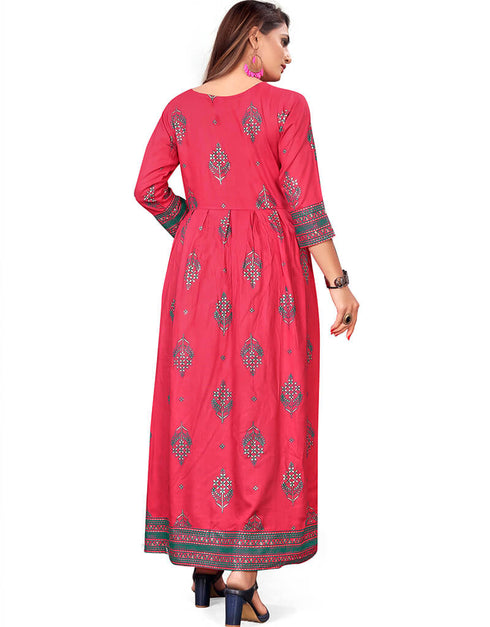 Pink Pure 14Kg Rayon With A-Line Cut Anarkali Gown Back View