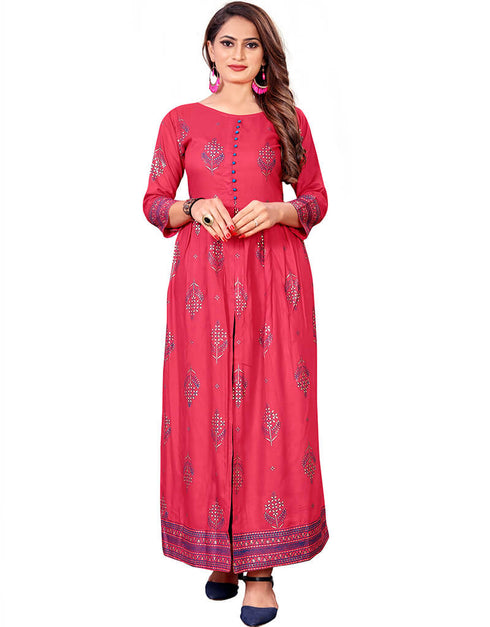 Pink Pure 14Kg Rayon With A-Line Cut Anarkali Gown