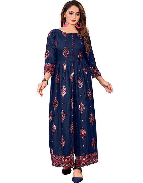 Navy Blue Pure 14Kg Rayon With A-Line Cut Anarkali Gown