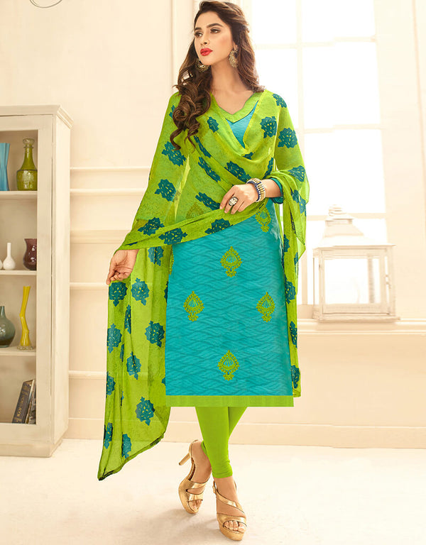 Sky Blue Jacquard Chudidar Salwar Suits