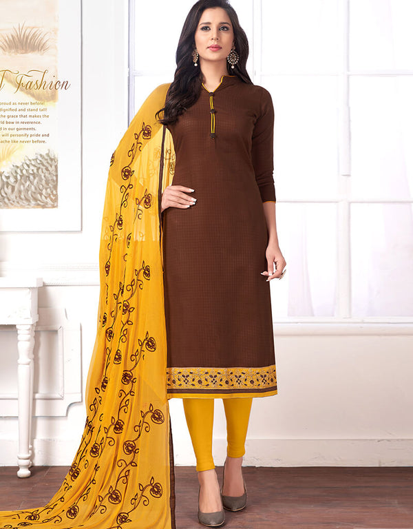 Brown Cotton Buti Chudidar Salwar Suits