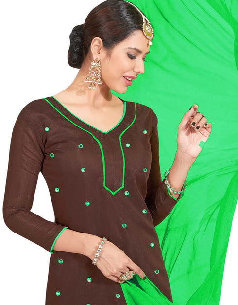 Brown Chanderi Chudidar Salwar Suits Closure View