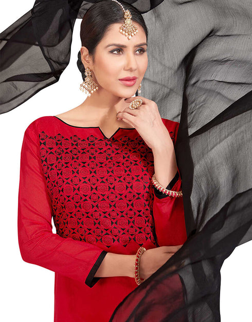 Red Chanderi Chudidar Salwar Suits Closure View