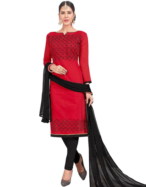 Red Chanderi Chudidar Salwar Suits