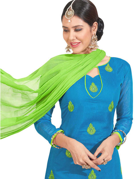 Sky Blue Chanderi Chudidar Salwar Suits Closure View