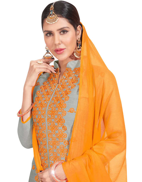 Grey Chanderi Chudidar Salwar Suits Closure View