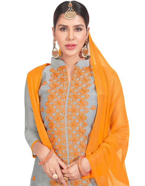 Grey Chanderi Chudidar Salwar Suits Back View