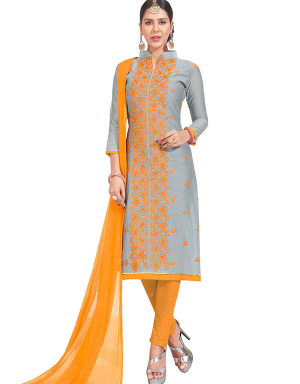 Grey Chanderi Chudidar Salwar Suits