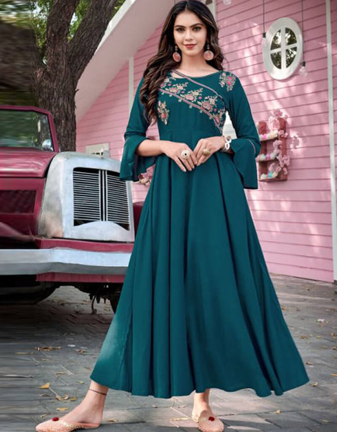 Teal 14Kg Heavy Rayon Anarkali Gown