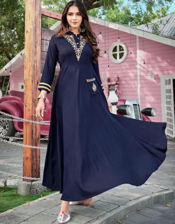 Navy Blue 14Kg Heavy Rayon Anarkali Gown