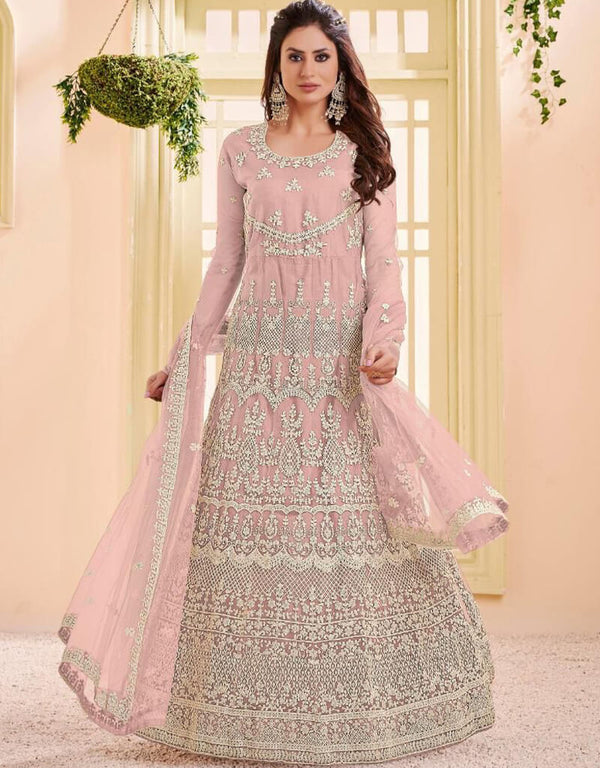 Rose Pink Heavy Net Anarkali Suit