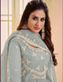 Sky Blue Heavy Net Anarkali Suit Closure View