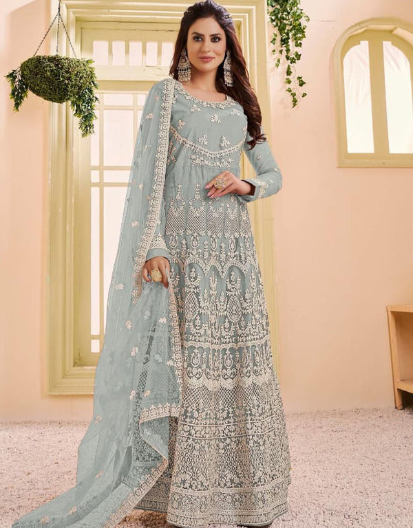 Sky Blue Heavy Net Anarkali Suit