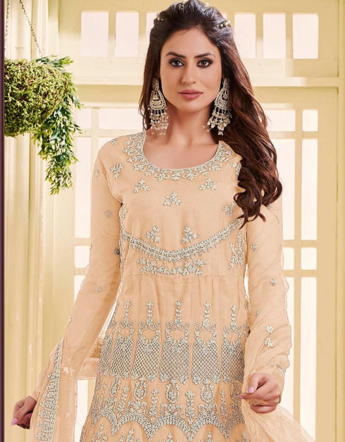 Yellow Heavy Net Anarkali Suit Closure View