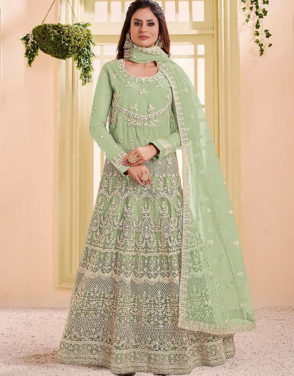 Green Heavy Net Anarkali Suit