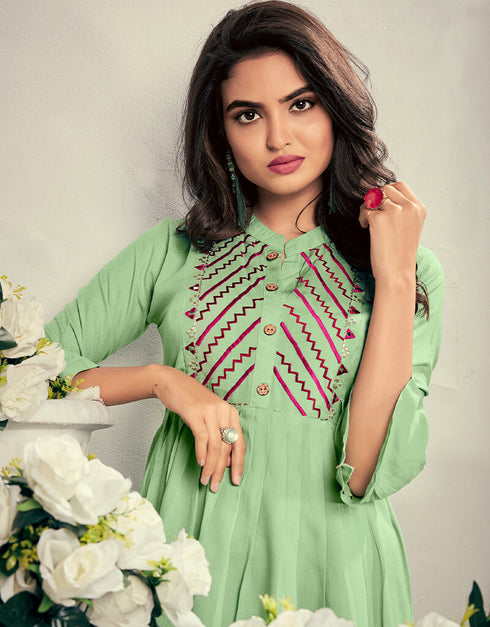 Pista 14 Kg Heavy Rayon Round Kurti Closure View