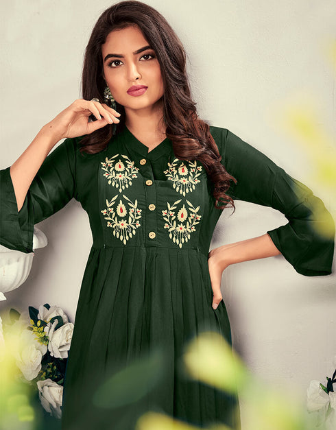 Green 14 Kg Heavy Rayon Round Kurti Closure View