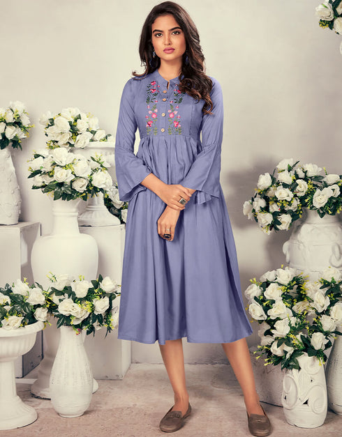 Light Purple 14 Kg Heavy Rayon Round Kurti