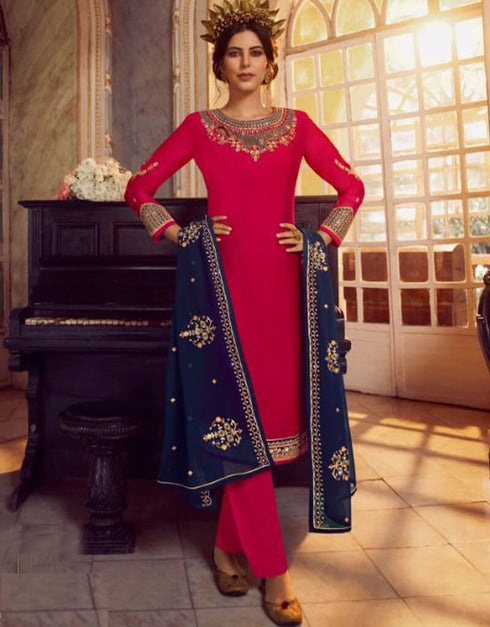 Pink Georgette Lehenga Salwar Suits Closure View