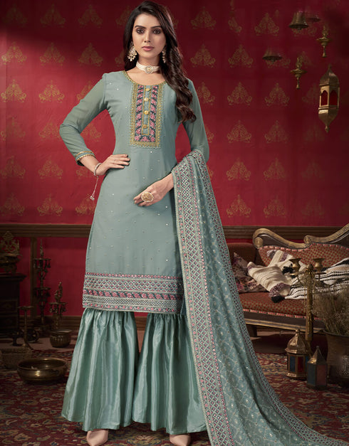 Blue Fox Georgette Sharara Salwar Suits