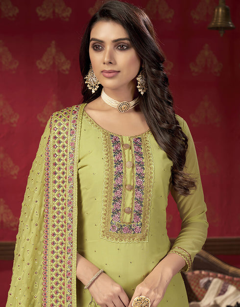 Yellow Fox Georgette Sharara Salwar Suits Closure View