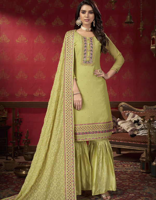 Yellow Fox Georgette Sharara Salwar Suits