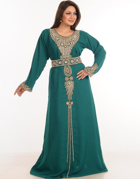 Dubai Black Georgette Hand Zari Embroidery Galabiya