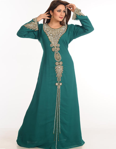 Dubai Black Georgette Hand Zari Embroidery Galabiya