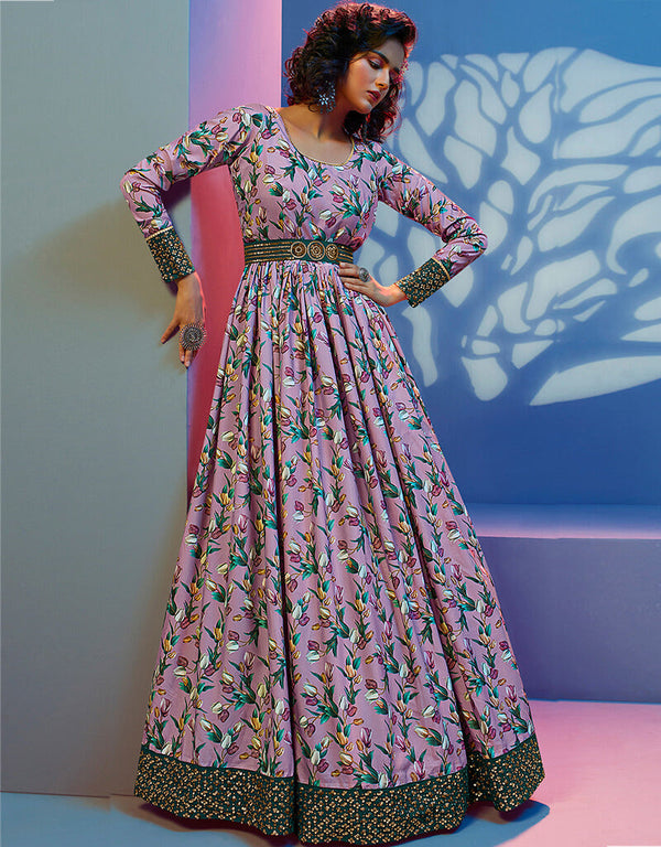 Rose Pink Natural Crepe Anarkali Gown