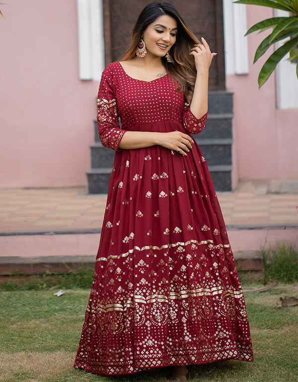 Maroon Georgette Anarkali Gown