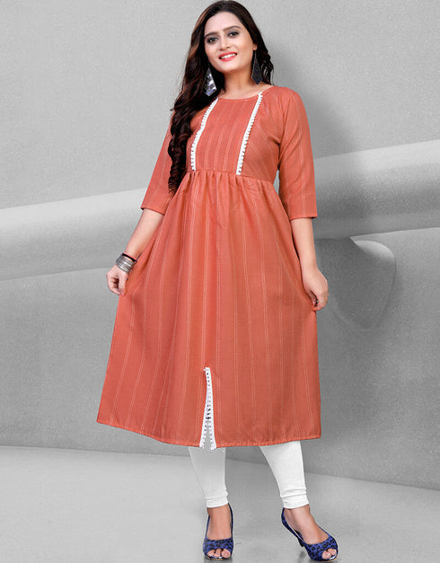 Orange Heavy Cotton Chudidar Kurti