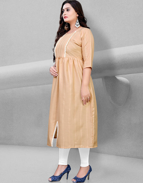 Beige Heavy Cotton Chudidar Kurti Closure View