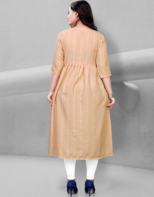 Beige Heavy Cotton Chudidar Kurti Back View