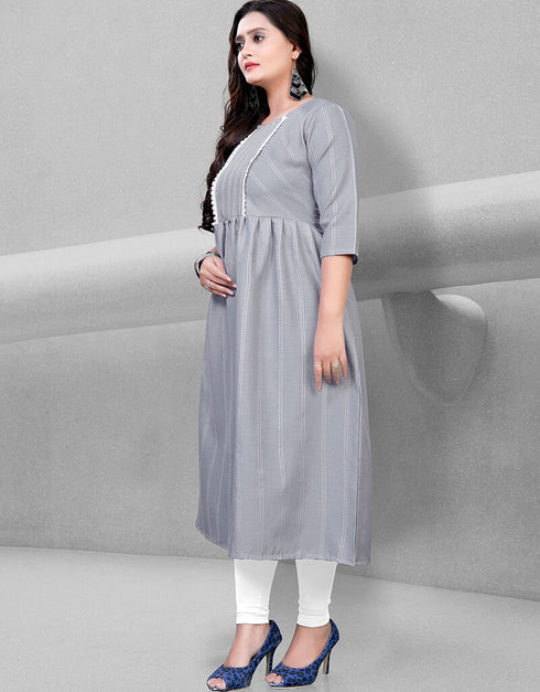 Grey Heavy Cotton Chudidar Kurti Closure View