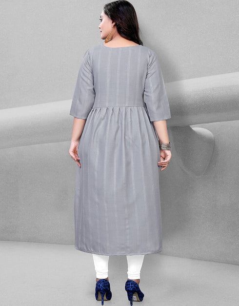 Grey Heavy Cotton Chudidar Kurti Back View