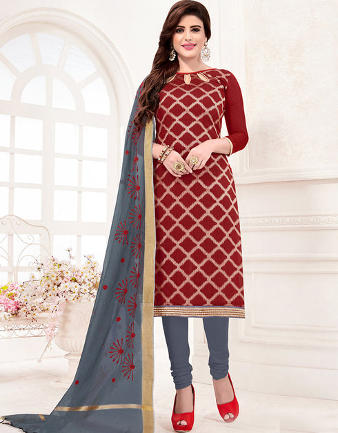 Maroon Cotton Chudidar Salwar Suits