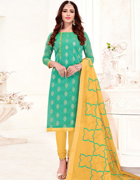 Dark Mint Green Cotton Chudidar Salwar Suits