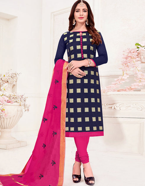 Navy Blue Cotton Chudidar Salwar Suits